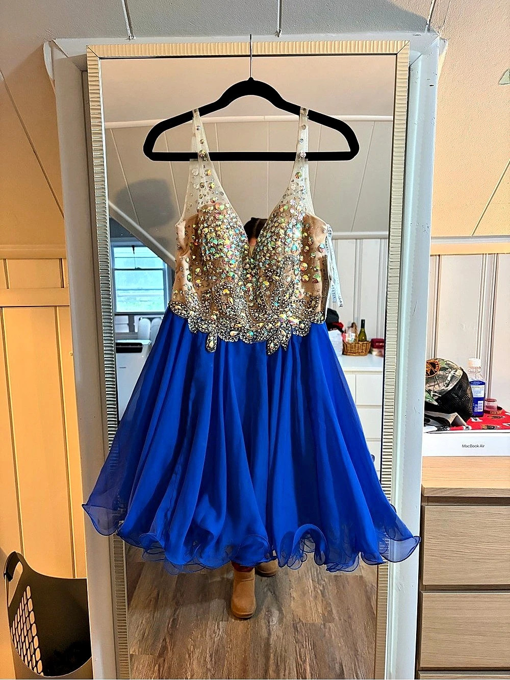 Homecoming Dress / Blue and Nude with Multicolored Rhinestones